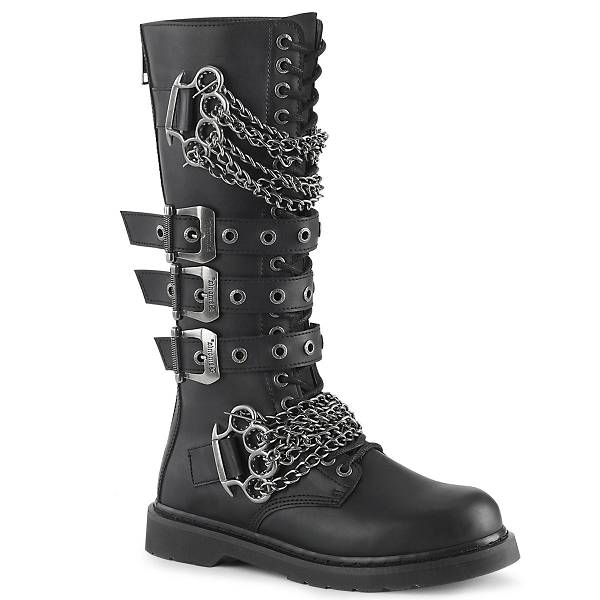 Demonia Bolt-450 Black Vegan Leather Stiefel Herren D241-398 Gothic Kniehohe Stiefel Schwarz Deutschland SALE